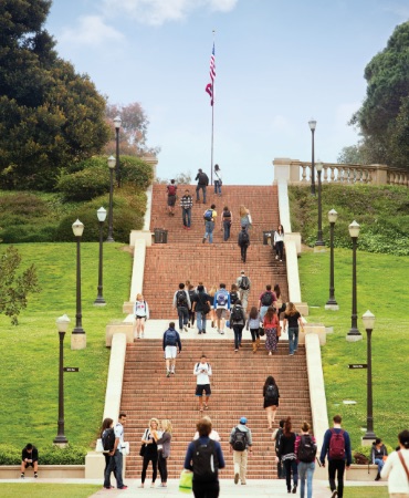 Students walking on Janss steps.