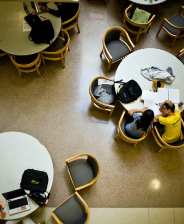 Overhead shot of students studying.